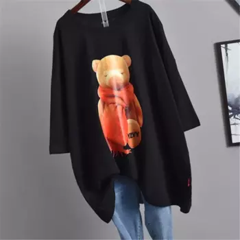 Элегантная и Молодежная женская блузка Новинка 2023 женский свободный топ с принтом медведя и короткой летней футболкой с коротким рукавом