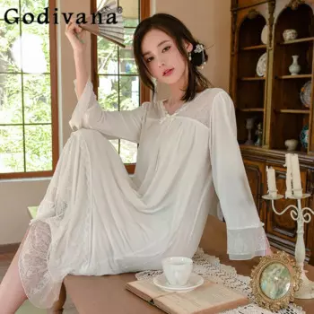 Элегантная ночная рубашка, летняя новая Пижама, Женская домашняя одежда принцессы дворцового стиля, милая одежда для сна