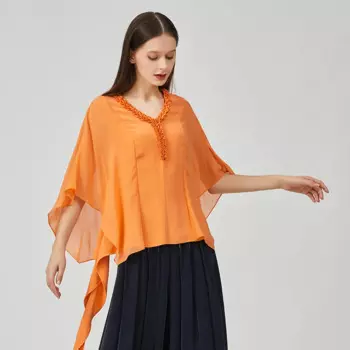 Элегантная Шелковая женская футболка с V-образным вырезом и рукавом «летучая мышь»