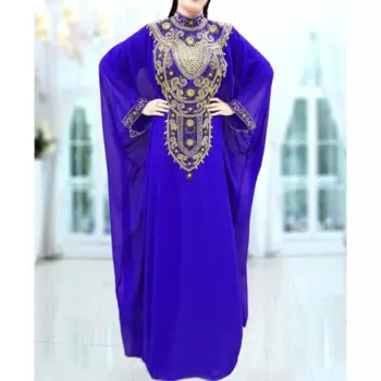 Элегантная Современная синяя длинная рубашка Farasha Abaya Макси Caftan Jalabiya платье с расклешенными рукавами