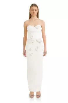 Элегантное белое платье для выпускного вечера, сексуальное длинное летнее платье-футляр без бретелек с 3D цветами, женское строгое вечернее платье без рукавов