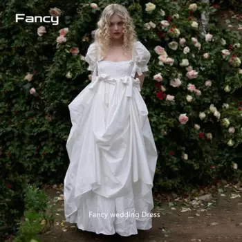 Элегантное белое платье для выпускного вечера с квадратным вырезом, элегантное платье до пола из тафты с пышными рукавами