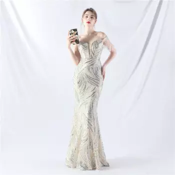 Элегантное Длинное серебряное платье 2024, вечернее платье-русалка, женское платье-корсет с открытыми плечами