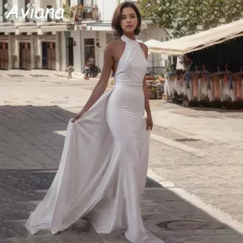 Элегантное Длинное Свадебное платье-Русалка Aviana, атласное платье до пола для невесты со шлейфом, индивидуальное женское платье