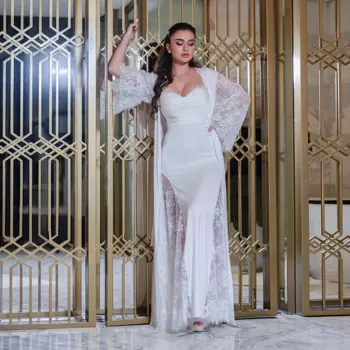 Элегантное кружевное платье для невесты из двух частей для свадьбы, пикантное мягкое Тюлевое платье для невесты с расклешенными рукавами, женское платье для невесты, вечернее женское платье с круглым вырезом
