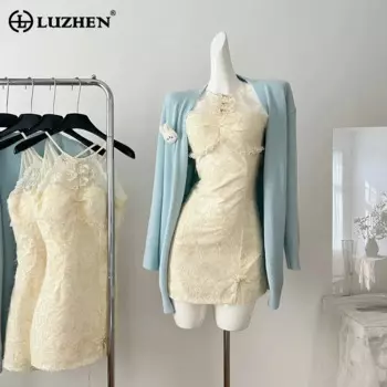 Элегантное модное кружевное дизайнерское соблазнительное облегающее платье LUZHEN, новинка 2024, роскошное Повседневное платье без рукавов с лямкой на шее AA1467