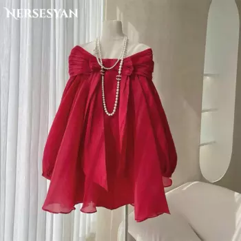 Элегантное однотонное Деловое платье Nersesyan для выпускного вечера с бантом и открытыми плечами ТРАПЕЦИЕВИДНОЕ вечернее платье с пышными рукавами юбка 2024