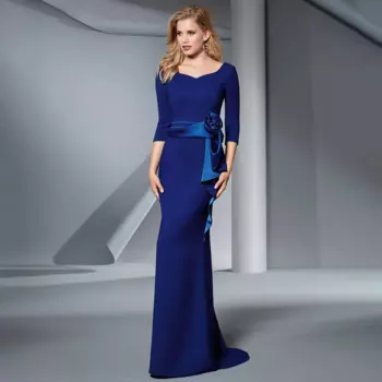 Элегантное платье для матери жениха темно-синее платье-Русалка для гостей свадьбы женское платье с рукавом 3/4 и V-образным вырезом строгое платье