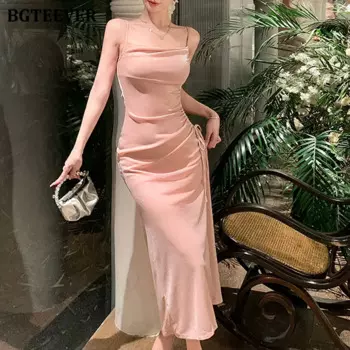 Элегантное женское облегающее платье BGTEEVER с Боковым Разрезом, весенне-летнее облегающее женское платье без рукавов с завязкой на талии