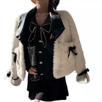 Элегантное женское пальто из искусственного кроличьего меха, женская зимняя короткая куртка из меха ягненка, роскошная теплая пушистая верхняя одежда, модная пушистая куртка Тедди