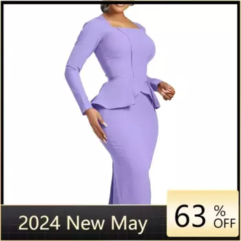 Элегантные африканские платья для женщин, осеннее модное облегающее платье из полиэстера с длинными рукавами и высокой талией, рабочее деловое платье миди S-3XL