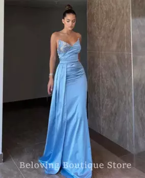 Элегантные атласные вечерние платья-русалки для свадьбы, женское вечернее платье с разрезом сбоку, без бретелек, коктейльное платье знаменитости 2024, арабское