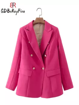 Элегантные блейзеры для женщин, Топ с длинным рукавом, двубортный, Офисная Женская винтажная одежда, трендовая Осенняя Женская одежда, куртка оверсайз 2024