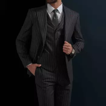 Элегантные черные полосатые костюмы, мужской официальный деловой Блейзер, свадебный смокинг, повседневный облегающий костюм из 3 предметов, куртка, брюки, мужской костюм