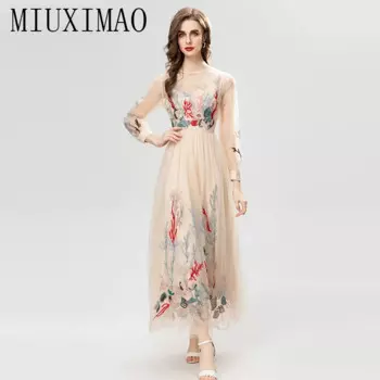 Элегантные и красивые женские платья MIUXIMAO 2023, модное роскошное длинное платье в стиле ретро с цветочной вышивкой, женское платье
