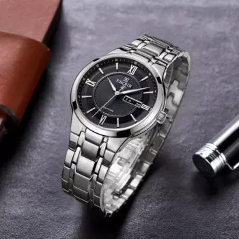 Элегантные кварцевые наручные часы с сапфировым стеклом, отображение даты, 5 АТМ, деловые, повседневные, модные часы, Легко читаемые часы с циферблатом для мужчин