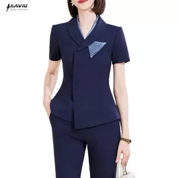 Элегантные летние женские деловые костюмы NAVIU с коротким рукавом, офисные брючные костюмы в офисном стиле, блейзер и брюки