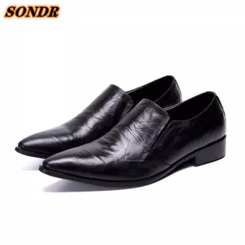 Элегантные мужские деловые туфли из натуральной кожи с острым носком, без застежки, в Корейском стиле, мужские деловые туфли-оксфорды, обувь Zapatilla Hombre