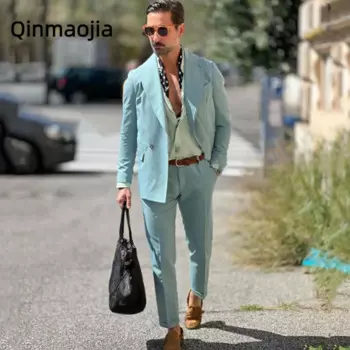 Элегантные мужские костюмы из 2 предметов, повседневные мужские костюмы с отворотом, Лучший мужской костюм для жениха на свадьбу, вечеринку, смокинги, брюки, костюм, мужская одежда