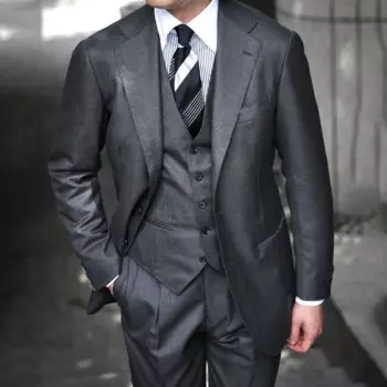 Элегантные серые костюмы, мужской деловой блейзер с пиковым отворотом, смокинг для жениха на свадьбу, облегающий повседневный жакет из 3 предметов, мужской костюм из жилета и брюк