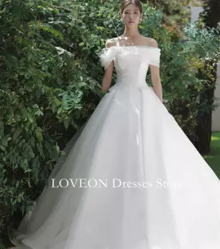 Элегантные свадебные платья LOVEON с открытыми плечами, Женский корсет, женское платье трапециевидной формы из органзы, простые корейские платья невесты без рукавов, женское платье невесты