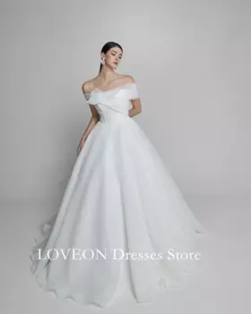Элегантные свадебные платья Loveon со складками, корсет, серебристые женские платья невесты из органзы с открытыми плечами в Корейском стиле без рукавов, женское платье невесты