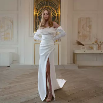 Элегантные свадебные платья, женское платье с юбкой-годе, женское платье со шлейфом и пуговицами сзади