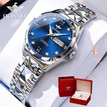 Элегантные женские часы OUPINKE 3262, роскошные брендовые изысканные автоматические механические часы со стразами и платьем недели, женские часы