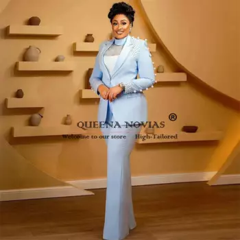 Элегантные женские костюмы с белым жемчугом для женщин, женское платье, индивидуальный однобортный пиджак и брюки, Женский блейзер из 2 предметов
