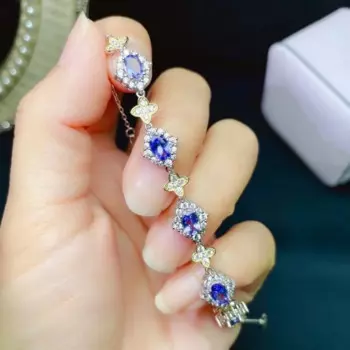 Элегантный серебряный браслет с танзанитом для свадьбы 4 мм * 6 мм натуральный Танзанит серебряный браслет 925 серебряный браслет ювелирные изделия