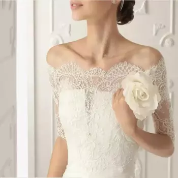 Элегантный свадебный пиджак с запахом, с открытыми плечами, полурукавом, на молнии сзади, белый, цвет слоновой кости, Кружевная аппликация, Свадебный Болеро, жакеты на заказ