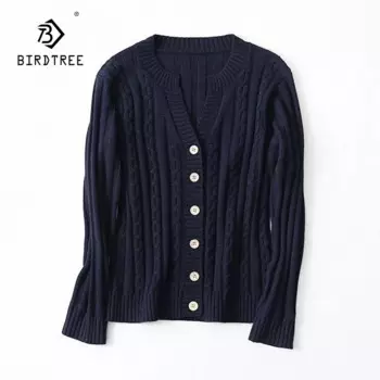 Элегантный свитер BirdTree, 63.9% шелк тутового шелкопряда и 15.9% хлопок, 10,2 кашемир, женский кардиган с круглым вырезом, осень/зима T48008KS