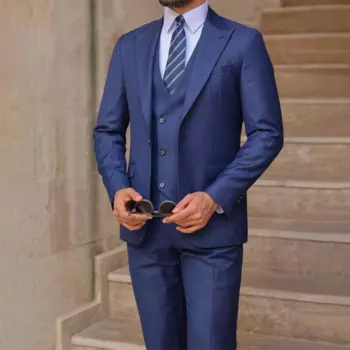 Элегантный темно-синий мужской костюм для делового пиджака, свадебный смокинг жениха, приталенный комплект из трех предметов, повседневная куртка, жилет, брюки, костюм Homme