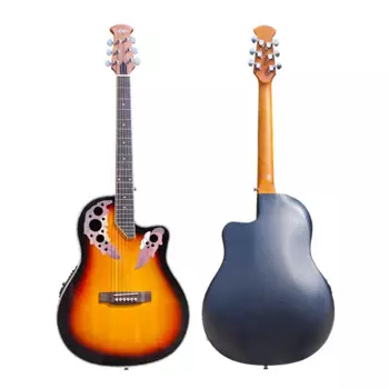 Электрическая акустическая гитара Aiersi-Sunburst Color, 6-струнная, круглая задняя часть, гитара Ovation, дизайн выреза, электрическая народная гитара