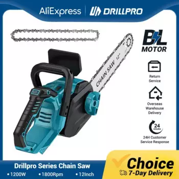 Электрическая бесщеточная бензопила Drillpro, 12 дюймов, регулировка масла, электроинструмент для деревообработки, беспроводной ручной садовый инструмент для обрезки