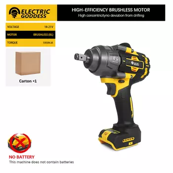 Электрическая богиня, бесщеточный, крутящий момент 1000 нм, 1/2 дюйма, электрический ударный гайковерт для аккумулятора Dewalt, беспроводной высокоскоростной ремонт автомобилей и грузовиков