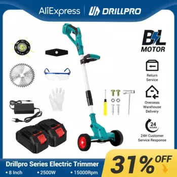 Электрическая Газонокосилка Drillpro, 2500 Вт, литий-ионный беспроводной триммер для травы, фотоинструменты, совместимая с батареей Makita 18 в