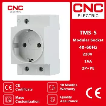 Электрическая розетка CNC TMS-5 серая 16А 220В для DIN рейки 35мм