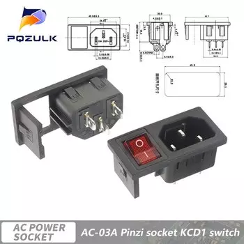 3-контактный IEC320 C14 C15 Электрическая розетка со светодиодной подсветкой 250 В Кулисный переключатель Латунь 10 А Предохранитель Женский Мужской Входной разъем Штыревой разъем Компьютерное крепление