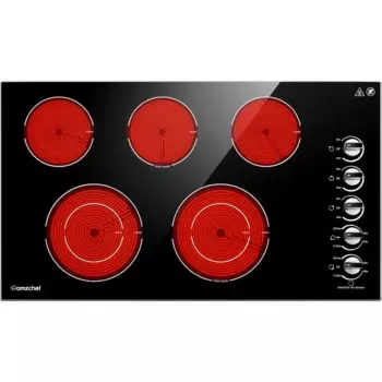 Электрическая варочная панель AMZCHEF, 36-дюймовая встроенная электрическая плита с 5 конфорками, контроль мощности 8900 Вт с ручкой, керамическая электрическая плита