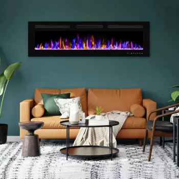 Электрический камин, 60 дюймов, настенный и утопленный, с дистанционным управлением, ультратонкий Настенный каминный обогреватель 750/1500 Вт