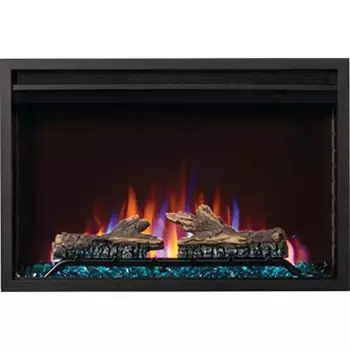 Электрический камин, стеклянная передняя кристаллическая керовая кровать, бревна дуба, Cineview 30, встроенный обогреватель, 400 кв. футов, 5000 БТЕ, 1500 Вт