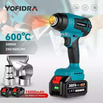 Электрический тепловой фен Yofidra 2000 Вт для Makita 18 В Аккумуляторный ручной тепловой фен с 3 насадками промышленный домашний Фен