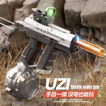 Электрический водяной пистолет UZI с прицелом, механическое соединение, непрерывная перезагрузка, автоматический пистолет, игрушки для детей и взрослых