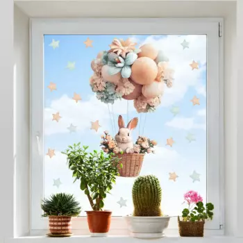 Электростатические наклейки на окна HonC мультяшный кролик на воздушном шаре