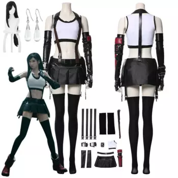 Элитный костюм для Хэллоуина, фантазия, ремейк Tifa игровой костюм для косплея, женский черный костюм для ролевых игр, сексуальный костюм для девушек, топ, юбка, карнавал