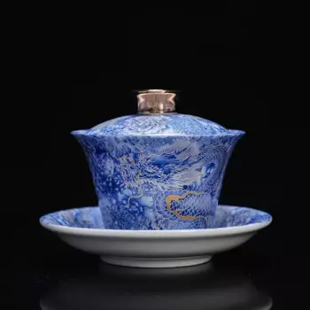 Эмалированный сине-белый гайвань JINGDE TEA SET