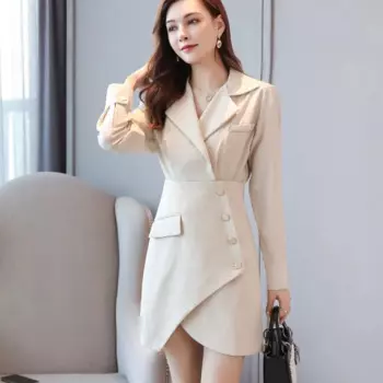 Эксклюзивное однобортное платье SuperAen абрикосового цвета, осень 2024, новое платье из двух частей с длинными рукавами