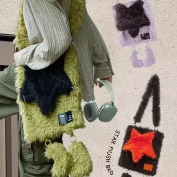 JIAERDI плюшевые повседневные сумки через плечо со звездами для женщин в стиле Харадзюку, вместительная сумка-мессенджер Y2k, Женская винтажная Повседневная сумка