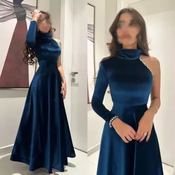 Jiayigong торжественное платье для выпускного вечера с высоким воротником и бисером, драпированное, длиной до щиколотки, велюровые платья на заказ, вечерние платья